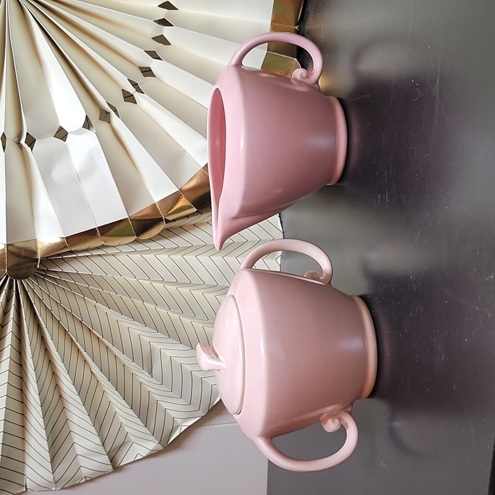 Vintage California Pottery Creamer and Sugar Set - Pink
